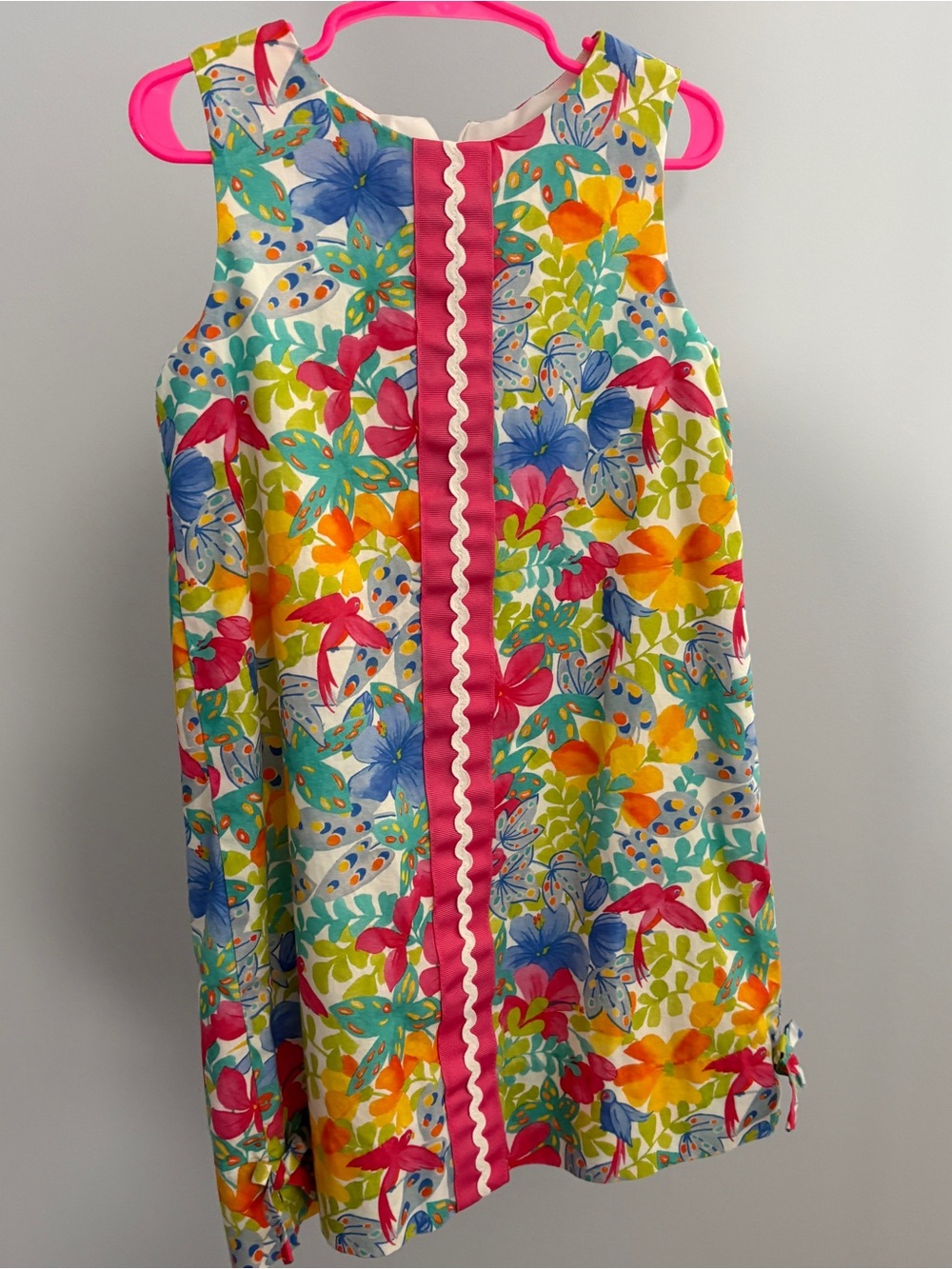 Florence Eiseman Vibrant Floral Shift Dress with Pink Center Trim